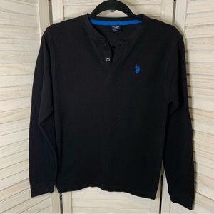 US Polo Assn Boys Black and Blue Winter Thermal Long Sleeve Top